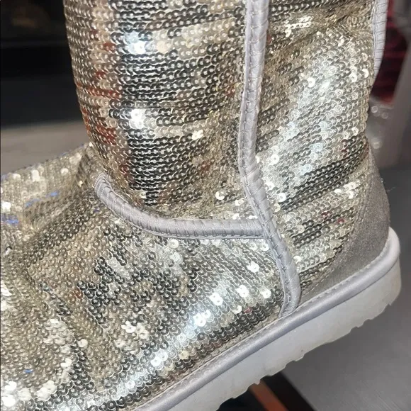 UGG Silver Sequin Boots with Fur Lining