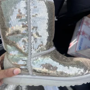UGG Silver Sequin Boots with Fur Lining