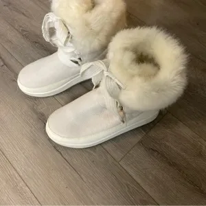 UGG White Winter Boots with Plush Trim