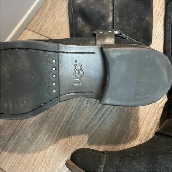 UGG women’s black suede long cowboy boots size 10