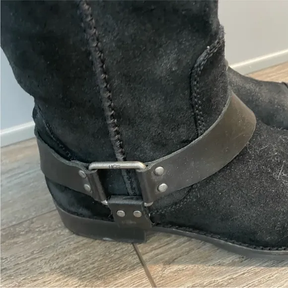 UGG women’s black suede long cowboy boots size 10