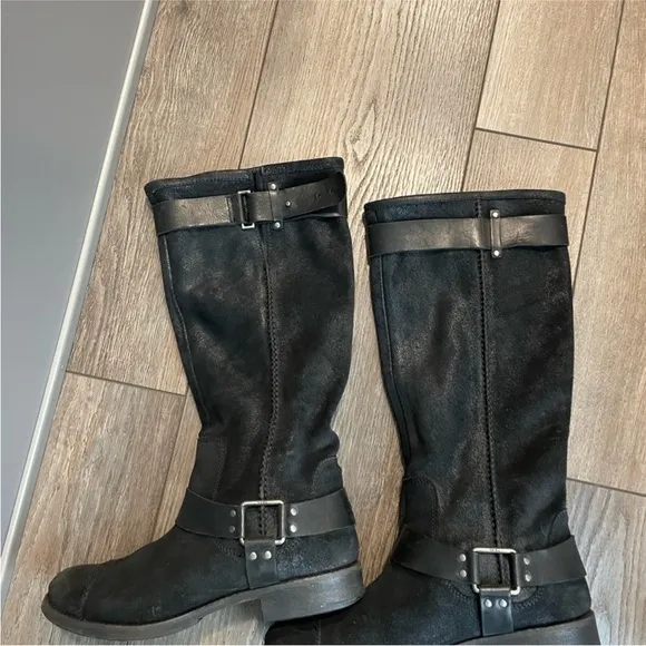 UGG women’s black suede long cowboy boots size 10
