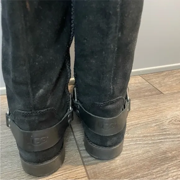 UGG women’s black suede long cowboy boots size 10