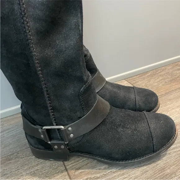 UGG women’s black suede long cowboy boots size 10