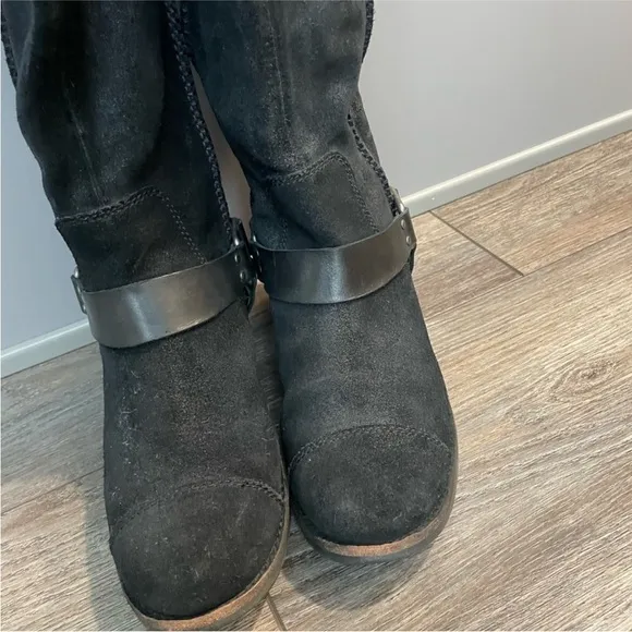 UGG women’s black suede long cowboy boots size 10