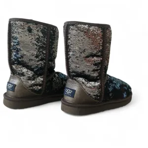 Ugg Women’s Boots 1002978 Midnight Blue Silver Sequin Classic Short Boots Sz 7