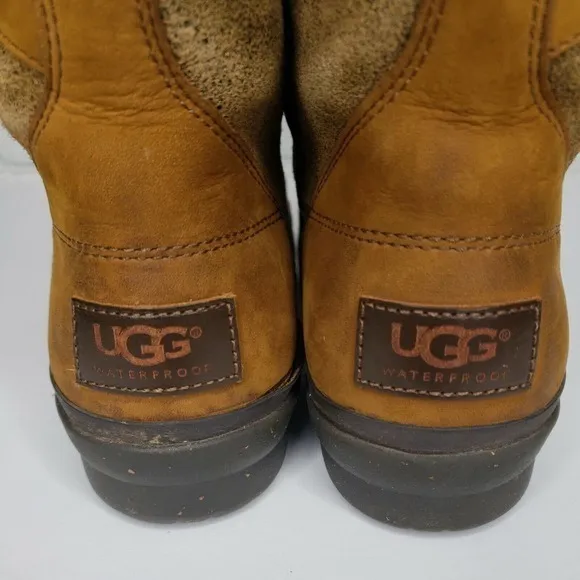 Ugg‎ Women's Brown Cecile Leather Waterproof Shearling Boots Size 7.5