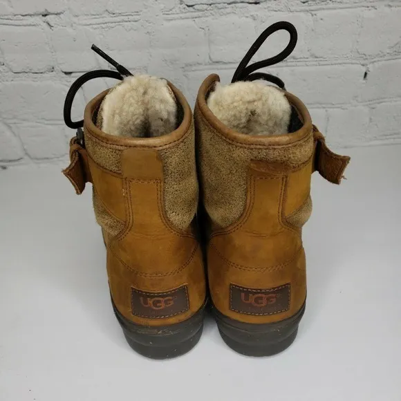 Ugg‎ Women's Brown Cecile Leather Waterproof Shearling Boots Size 7.5