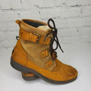 Ugg‎ Women's Brown Cecile Leather Waterproof Shearling Boots Size 7.5
