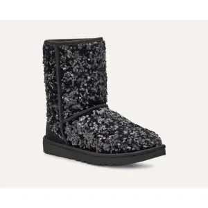 UGG Women's Classic Short Chunky Sequin Boot, Black Size 5M
