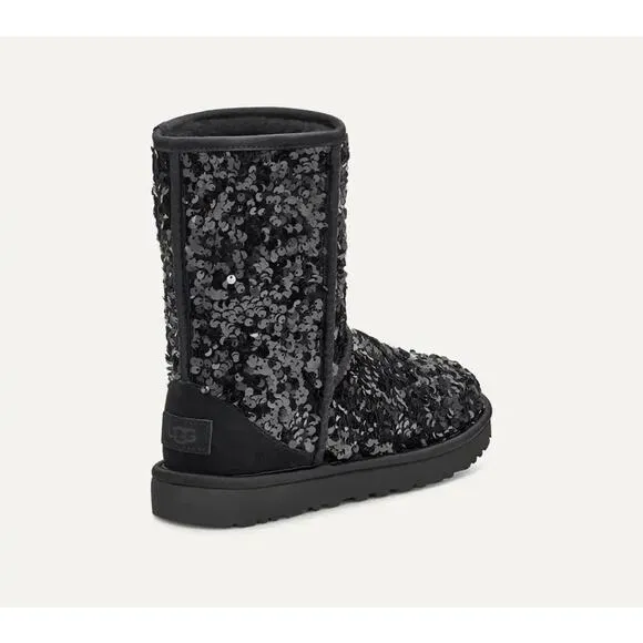 UGG Women's Classic Short Chunky Sequin Boot, Black Size 5M