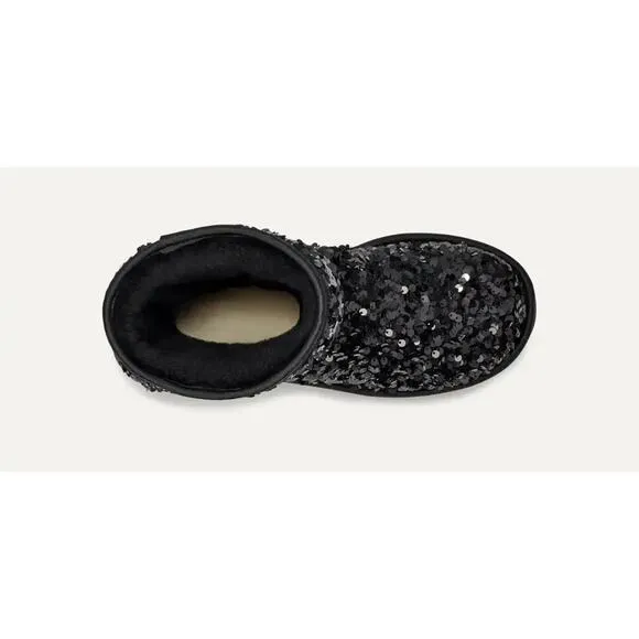 UGG Women's Classic Short Chunky Sequin Boot, Black Size 5M