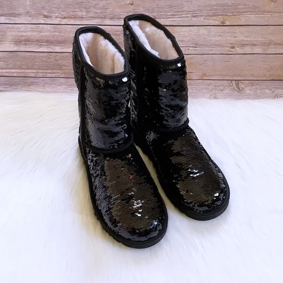 UGG Women’s Classic Short Sequin Black Boots
