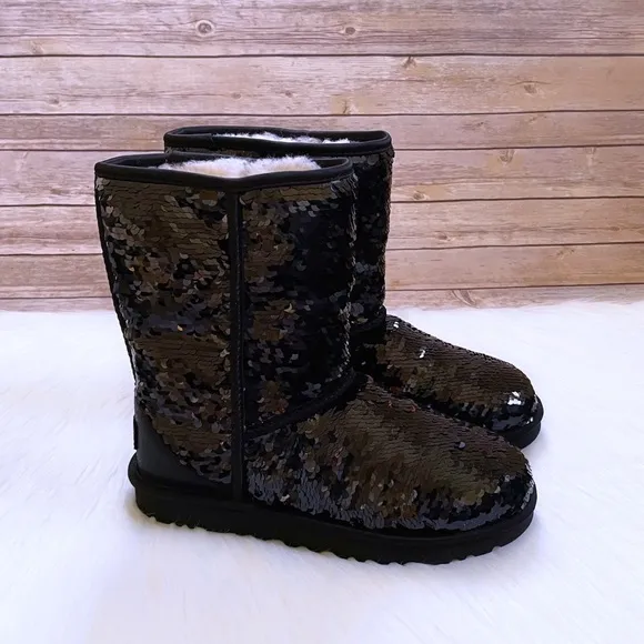 UGG Women’s Classic Short Sequin Black Boots