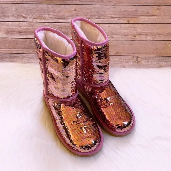 UGG Women’s Classic Short Sequin Pink Boots