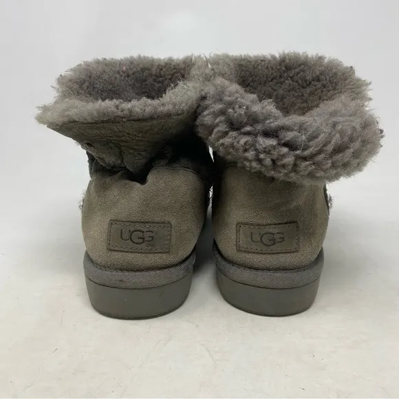 UGG Women’s Gray Suede Bailey Button II Shearling Lined Short Boots Size 9