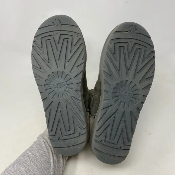 UGG Women’s Gray Suede Bailey Button II Shearling Lined Short Boots Size 9