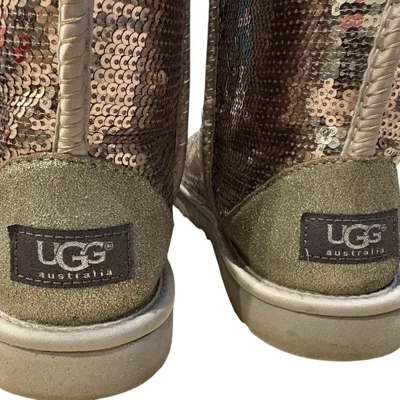 UGG Womens Rose GoldClassic Boots Classic Short Cosmos Sequin Boots Size 9