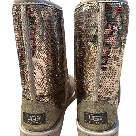 UGG Womens Rose GoldClassic Boots Classic Short Cosmos Sequin Boots Size 9