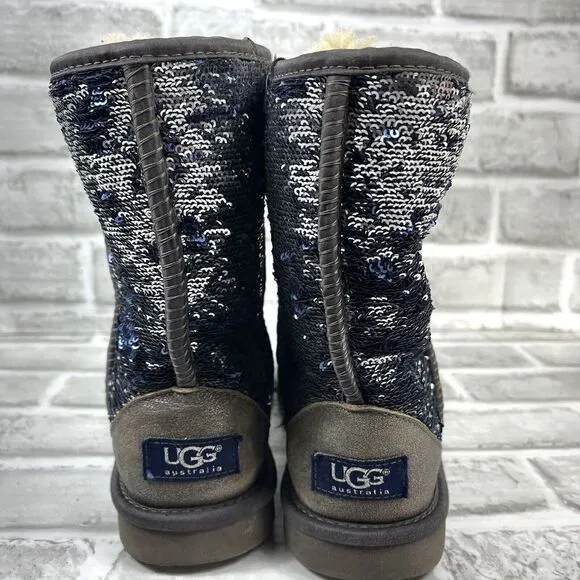 Ugg Women's Size 6 Classic Short Blue/Silver Sequin Sparkles Winter Boots