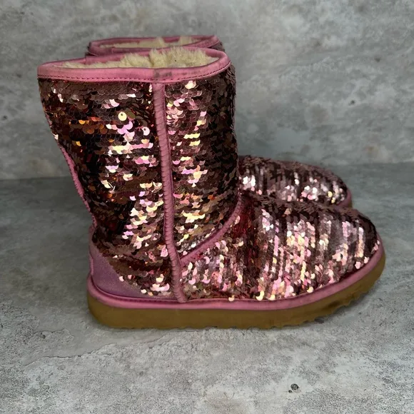 UGG Women's Size 9 Classic Short Sequin Boots In Pink