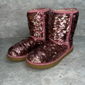 UGG Women's Size 9 Classic Short Sequin Boots In Pink