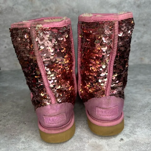 UGG Women's Size 9 Classic Short Sequin Boots In Pink