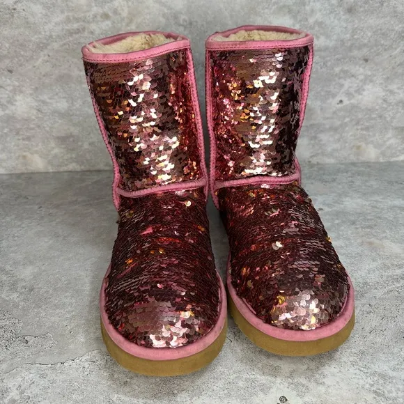 UGG Women's Size 9 Classic Short Sequin Boots In Pink