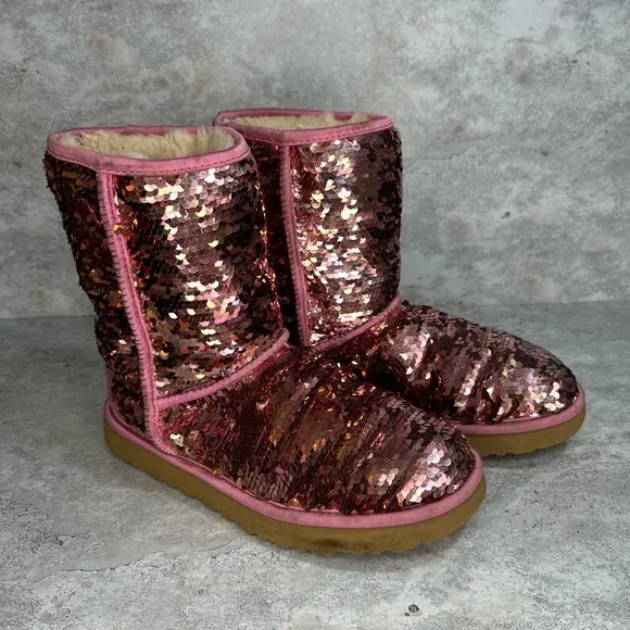 UGG Women's Size 9 Classic Short Sequin Boots In Pink