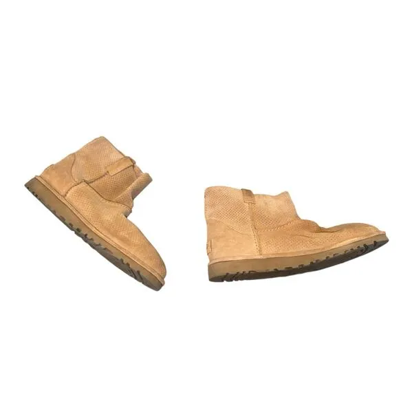 UGG Womens Tan Classic Unlined Mini Perforated Tawny Short Suede Boots sz 10