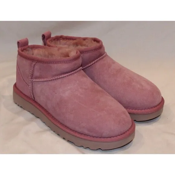 UGG WOMEN'S ULTRA MINI SUEDE SHEARLING LINED BOOTS DYR PINK ‎ NEW