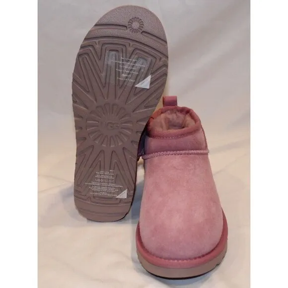 UGG WOMEN'S ULTRA MINI SUEDE SHEARLING LINED BOOTS DYR PINK ‎ NEW
