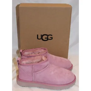 UGG WOMEN'S ULTRA MINI SUEDE SHEARLING LINED BOOTS DYR PINK ‎ NEW