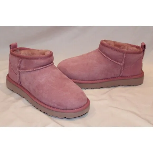 UGG WOMEN'S ULTRA MINI SUEDE SHEARLING LINED BOOTS DYR PINK ‎ NEW