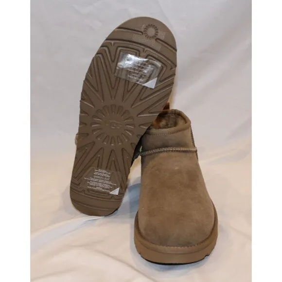 UGG WOMEN'S ULTRA MINI SUEDE SHEARLING LINED BOOTS HLP TAN NEW