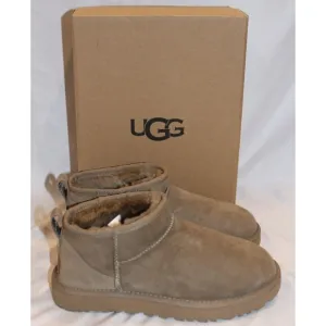 UGG WOMEN'S ULTRA MINI SUEDE SHEARLING LINED BOOTS HLP TAN NEW