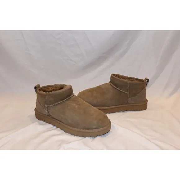 UGG WOMEN'S ULTRA MINI SUEDE SHEARLING LINED BOOTS HLP TAN NEW
