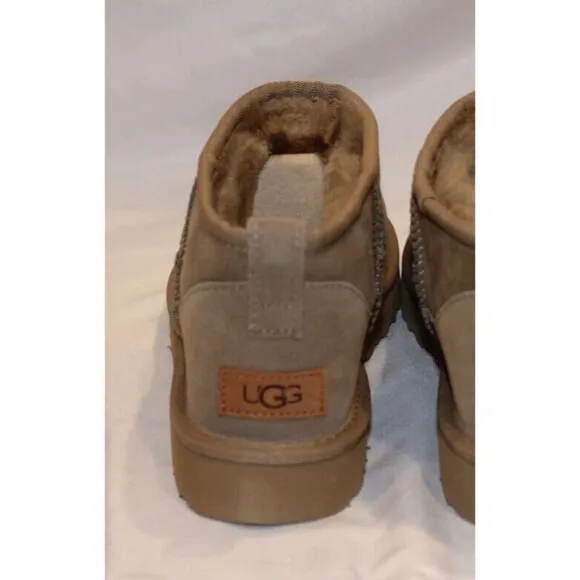 UGG WOMEN'S ULTRA MINI SUEDE SHEARLING LINED BOOTS HLP TAN NEW