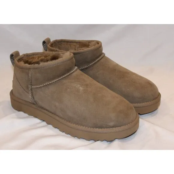 UGG WOMEN'S ULTRA MINI SUEDE SHEARLING LINED BOOTS HLP TAN NEW