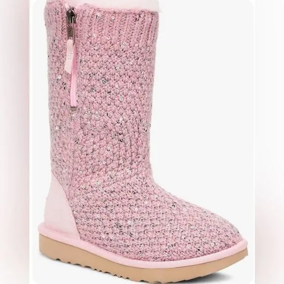 UGG Pink Sequin Knit Boots