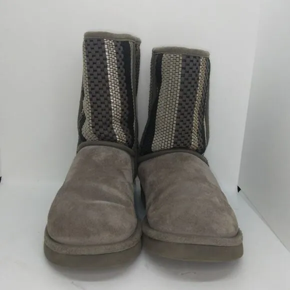 UGGS Australia Womens Classic Short Gray Pattern Suede Shirpa Lined Boots- sz. 8