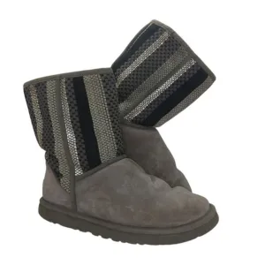 UGGS Australia Womens Classic Short Gray Pattern Suede Shirpa Lined Boots- sz. 8