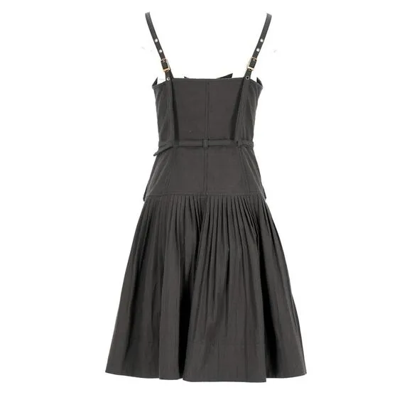 Ulla Johnson Cleo Pleated Striped Midi Dress in Black Cotton