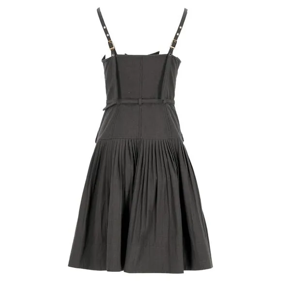 Ulla Johnson Cleo Pleated Striped Midi Dress in Black Cotton