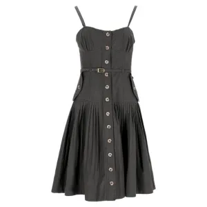 Ulla Johnson Cleo Pleated Striped Midi Dress in Black Cotton