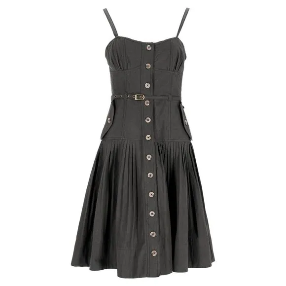 Ulla Johnson Cleo Pleated Striped Midi Dress in Black Cotton