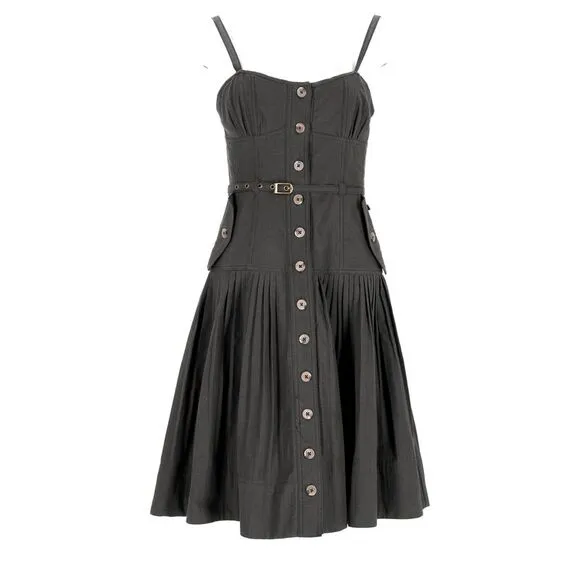 Ulla Johnson Cleo Pleated Striped Midi Dress in Black Cotton