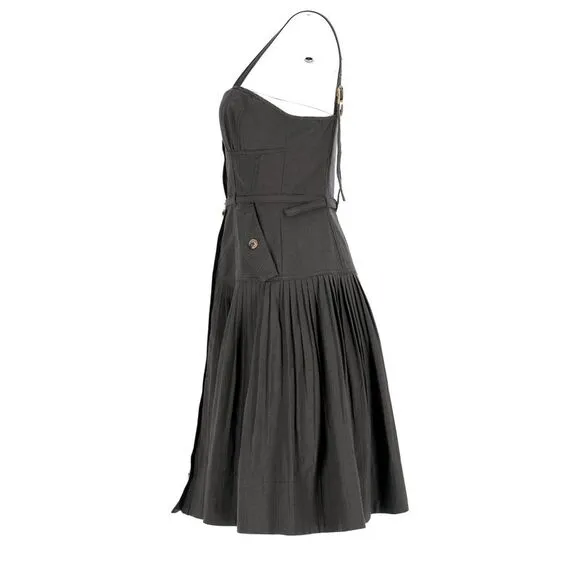 Ulla Johnson Cleo Pleated Striped Midi Dress in Black Cotton