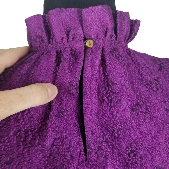 Ulla Johnson Metallic Purple Magenta Emilia Dress Long Sleeve Victorian Coquette