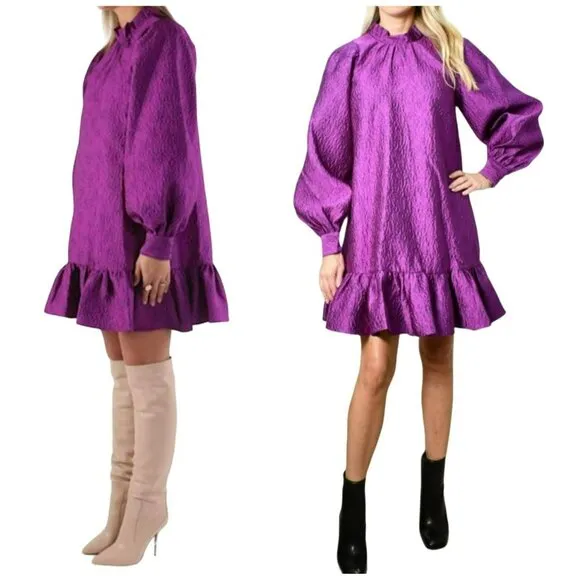 Ulla Johnson Metallic Purple Magenta Emilia Dress Long Sleeve Victorian Coquette